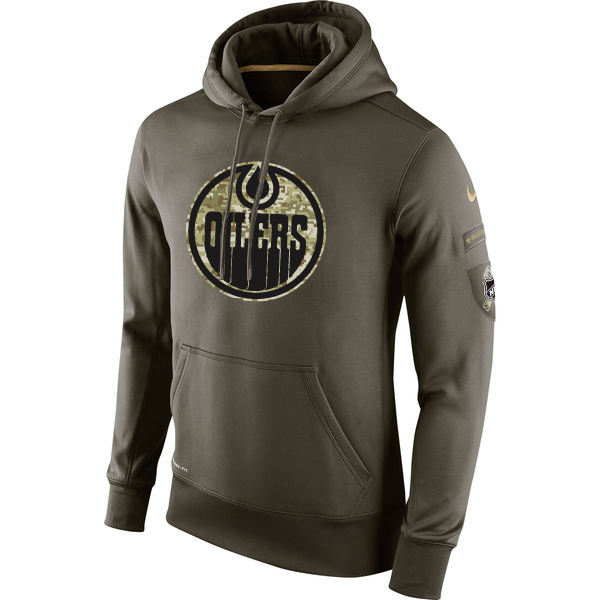 Men NHL Edmonton Oilers Nike Olive Salute To Service KO Performance Hoodie Green